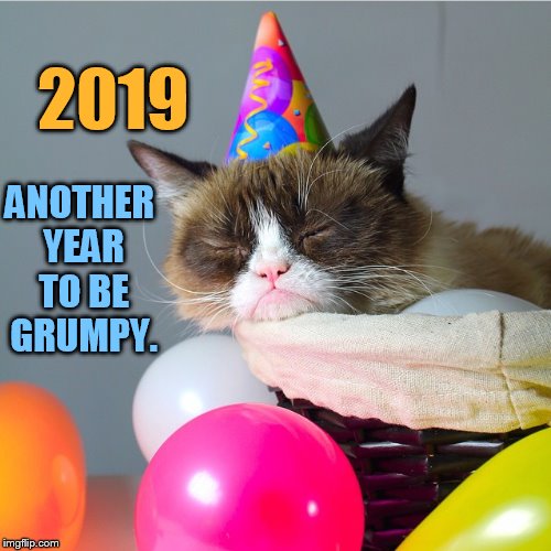 Grumpy Cat...Here We Go Again | ANOTHER YEAR TO BE GRUMPY. 2019 | image tagged in memes,grumpy cat,2019,another,new year,grumpy | made w/ Imgflip meme maker