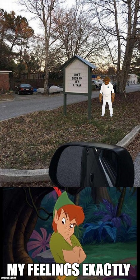 Remember this sign if you want to avoid an old age | MY FEELINGS EXACTLY | image tagged in admiral ackbar,its a trap,peter pan,warning sign | made w/ Imgflip meme maker