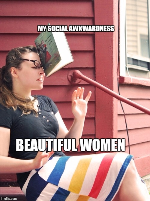Throwing hit by book | MY SOCIAL AWKWARDNESS; BEAUTIFUL WOMEN | image tagged in throwing hit by book | made w/ Imgflip meme maker