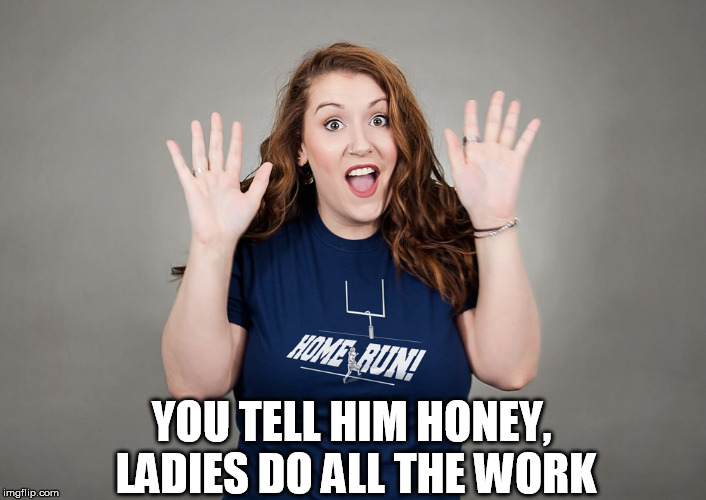 home run | YOU TELL HIM HONEY, LADIES DO ALL THE WORK | image tagged in home run | made w/ Imgflip meme maker