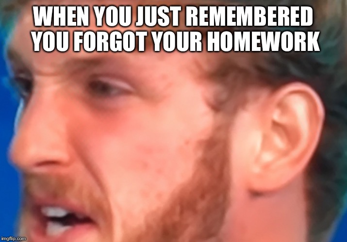 Mad Logan | WHEN YOU JUST REMEMBERED YOU FORGOT YOUR HOMEWORK | image tagged in mad logan | made w/ Imgflip meme maker