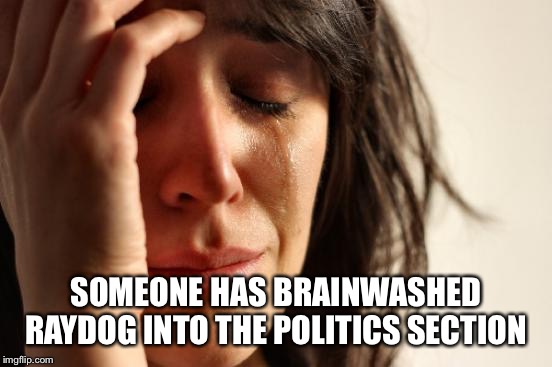 First World Problems Meme | SOMEONE HAS BRAINWASHED RAYDOG INTO THE POLITICS SECTION | image tagged in memes,first world problems | made w/ Imgflip meme maker