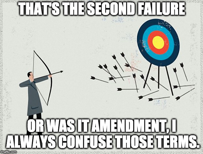 Failure | THAT'S THE SECOND FAILURE OR WAS IT AMENDMENT, I ALWAYS CONFUSE THOSE TERMS. | image tagged in failure | made w/ Imgflip meme maker