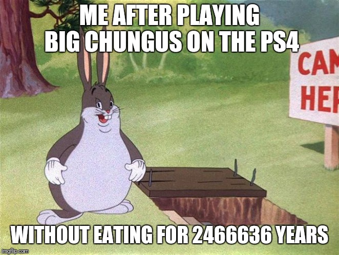 Big Chungus | ME AFTER PLAYING BIG CHUNGUS ON THE PS4; WITHOUT EATING FOR 2466636 YEARS | image tagged in big chungus | made w/ Imgflip meme maker