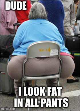 Big Fat Ass | DUDE I LOOK FAT IN ALL PANTS | image tagged in big fat ass | made w/ Imgflip meme maker
