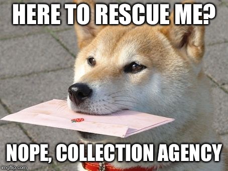 A letter for you | HERE TO RESCUE ME? NOPE, COLLECTION AGENCY | image tagged in a letter for you | made w/ Imgflip meme maker