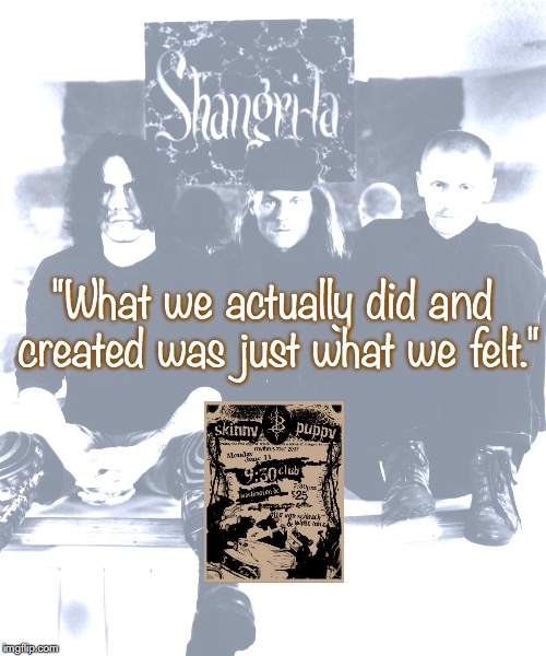 Skinny Puppy | "What we actually did and created was just what we felt." | image tagged in bands,rock and roll,industrial,quotes,80s music | made w/ Imgflip meme maker