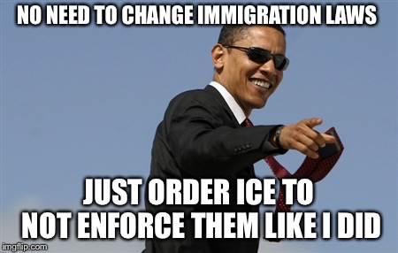 Cool Obama Meme | NO NEED TO CHANGE IMMIGRATION LAWS JUST ORDER ICE TO NOT ENFORCE THEM LIKE I DID | image tagged in memes,cool obama | made w/ Imgflip meme maker