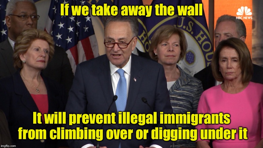 Kinda like their solution for gun violence | If we take away the wall; It will prevent illegal immigrants from climbing over or digging under it | image tagged in democrat congressmen,border wall | made w/ Imgflip meme maker