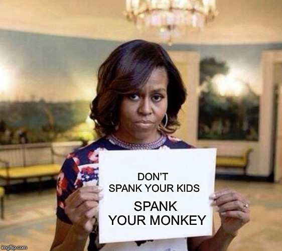 Michelle Obama blank sheet | DON’T SPANK YOUR KIDS SPANK YOUR MONKEY | image tagged in michelle obama blank sheet | made w/ Imgflip meme maker