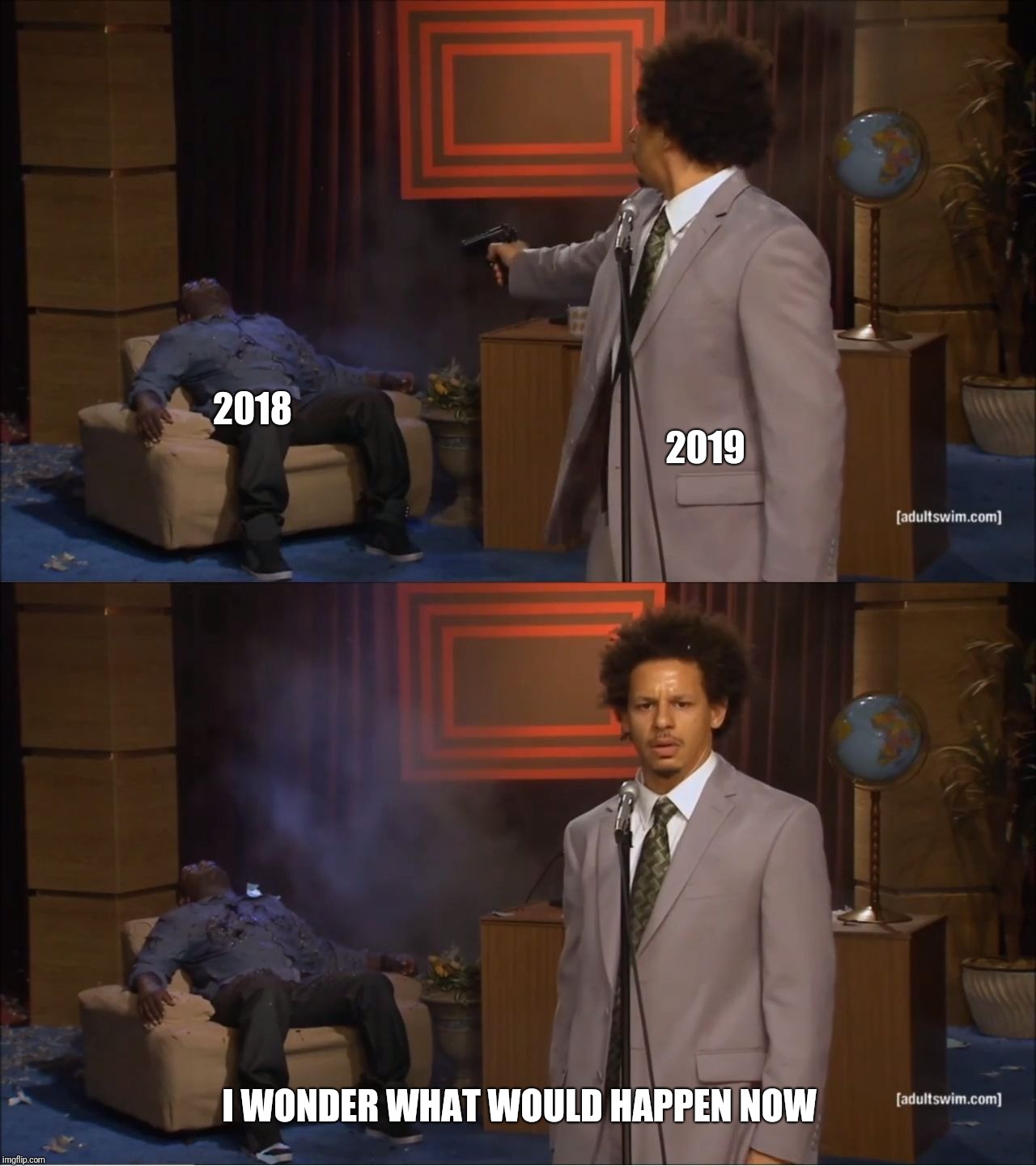 Who Killed Hannibal | 2018; 2019; I WONDER WHAT WOULD HAPPEN NOW | image tagged in memes,who killed hannibal | made w/ Imgflip meme maker