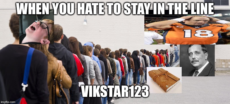 HG HYPE QUEUE | WHEN YOU HATE TO STAY IN THE LINE; VIKSTAR123 | image tagged in hg hype queue | made w/ Imgflip meme maker