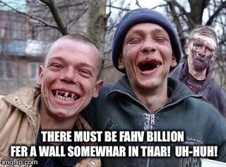 Hillbillys | THERE MUST BE FAHV BILLION FER A WALL SOMEWHAR IN THAR!  UH-HUH! | image tagged in hillbillys | made w/ Imgflip meme maker