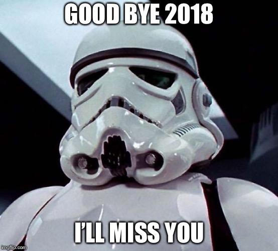 Stormtrooper | GOOD BYE 2018; I’LL MISS YOU | image tagged in stormtrooper,memes,funny,happy new year,happy new years,2019 | made w/ Imgflip meme maker