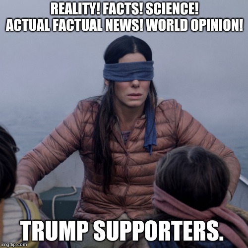 Voluntary Ignorance  | REALITY! FACTS! SCIENCE! ACTUAL FACTUAL NEWS! WORLD OPINION! TRUMP SUPPORTERS. | image tagged in bird box,trump,retarded,republican,maga,stupid | made w/ Imgflip meme maker