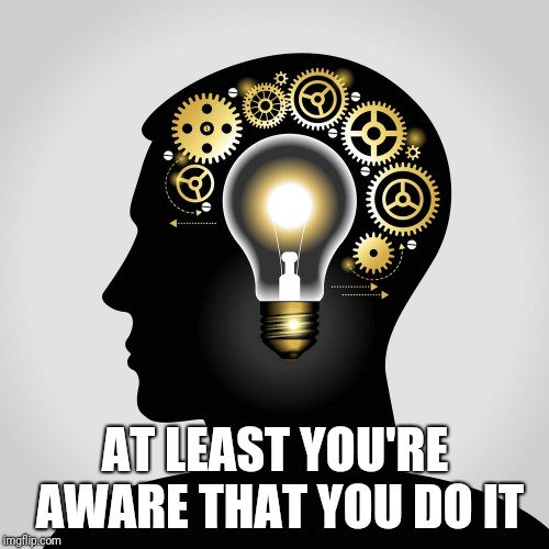 Good thinking | AT LEAST YOU'RE AWARE THAT YOU DO IT | image tagged in good thinking | made w/ Imgflip meme maker