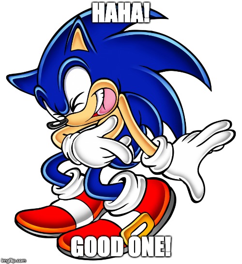 Sonic the Hedgehog Laughing | HAHA! GOOD ONE! | image tagged in sonic the hedgehog laughing | made w/ Imgflip meme maker