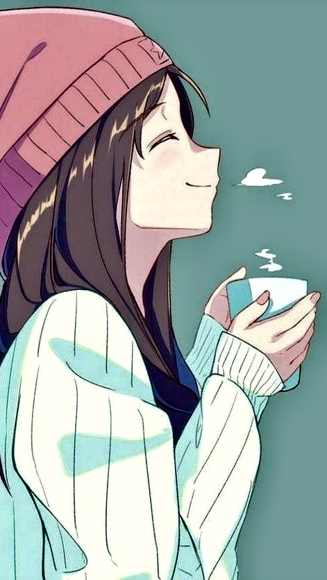 anime girl drinking coffee