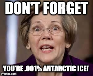 Full Retard Senator Elizabeth Warren | DON'T FORGET YOU'RE .001% ANTARCTIC ICE! | image tagged in full retard senator elizabeth warren | made w/ Imgflip meme maker