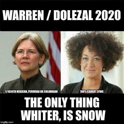 WARREN / DOLEZAL 2020; 1/1024TH MEXICAN, PERUVIAN OR COLOMBIAN; THE ONLY THING WHITER, IS SNOW; 100% CAUGHT LYING | image tagged in warren dolezal | made w/ Imgflip meme maker