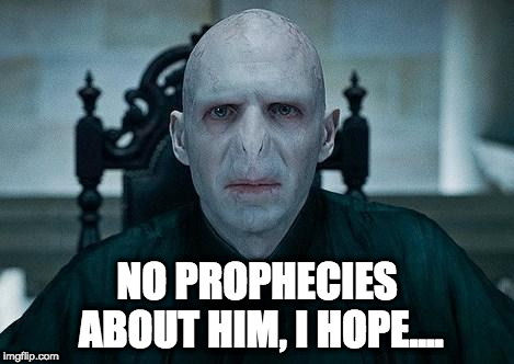 Lord Voldemort | NO PROPHECIES ABOUT HIM, I HOPE.... | image tagged in lord voldemort | made w/ Imgflip meme maker