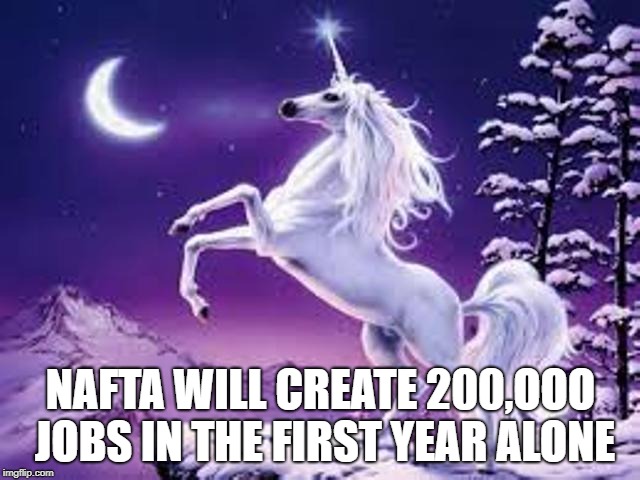 NAFTA WILL CREATE 200,OOO JOBS IN THE FIRST YEAR ALONE | image tagged in bill clinton,nafta | made w/ Imgflip meme maker