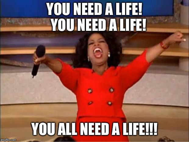 Oprah You Get A Meme | YOU NEED A LIFE!   YOU NEED A LIFE! YOU ALL NEED A LIFE!!! | image tagged in memes,oprah you get a | made w/ Imgflip meme maker