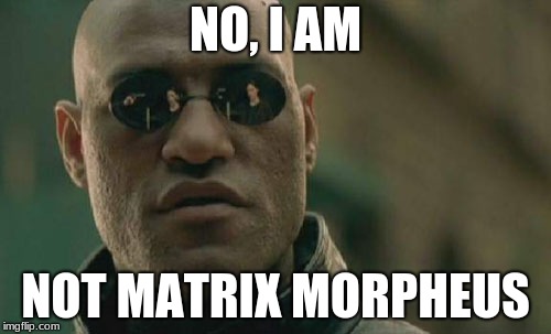 *NOT* Matrix Morpheus | NO, I AM; NOT MATRIX MORPHEUS | image tagged in memes,matrix morpheus | made w/ Imgflip meme maker