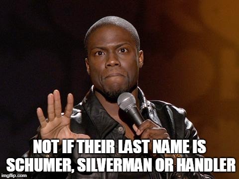 kevin hart | NOT IF THEIR LAST NAME IS SCHUMER, SILVERMAN OR HANDLER | image tagged in kevin hart | made w/ Imgflip meme maker
