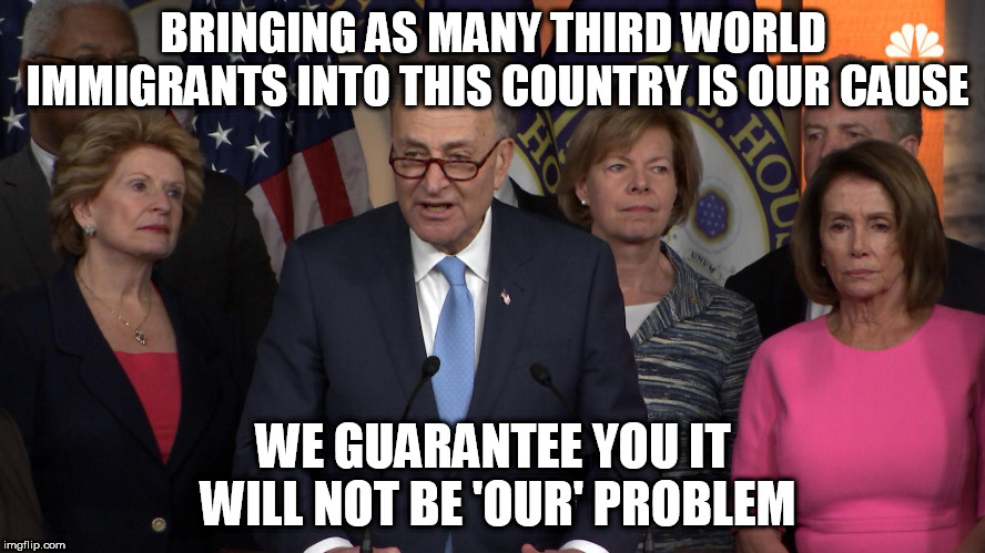 Democrat congressmen | BRINGING AS MANY THIRD WORLD IMMIGRANTS INTO THIS COUNTRY IS OUR CAUSE; WE GUARANTEE YOU IT WILL NOT BE 'OUR' PROBLEM | image tagged in democrat congressmen | made w/ Imgflip meme maker