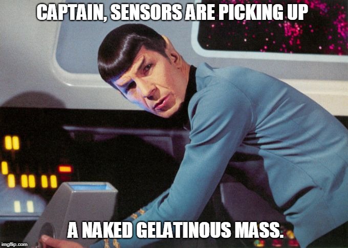Spock detected  | CAPTAIN, SENSORS ARE PICKING UP; A NAKED GELATINOUS MASS. | image tagged in spock detected | made w/ Imgflip meme maker