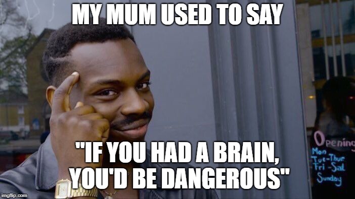 Roll Safe Think About It Meme | MY MUM USED TO SAY "IF YOU HAD A BRAIN, YOU'D BE DANGEROUS" | image tagged in memes,roll safe think about it | made w/ Imgflip meme maker