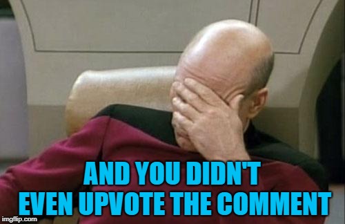 Captain Picard Facepalm Meme | AND YOU DIDN'T EVEN UPVOTE THE COMMENT | image tagged in memes,captain picard facepalm | made w/ Imgflip meme maker