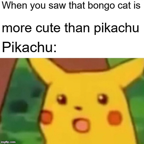 Surprised Pikachu Meme | When you saw that bongo cat is; more cute than pikachu; Pikachu: | image tagged in memes,surprised pikachu | made w/ Imgflip meme maker