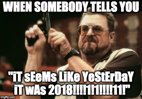 New Year, Old Jokes | WHEN SOMEBODY TELLS YOU; "iT sEeMs LiKe YeStErDaY iT wAs 2018!!!!1!1!!!!11!" | image tagged in memes,am i the only one around here,new year's eve,2018,2019,new year | made w/ Imgflip meme maker