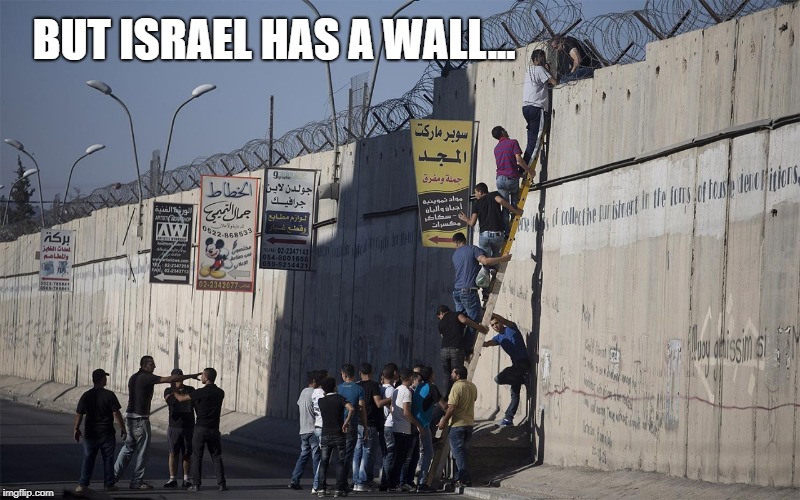 BUT ISRAEL HAS A WALL... | image tagged in israel,wall | made w/ Imgflip meme maker