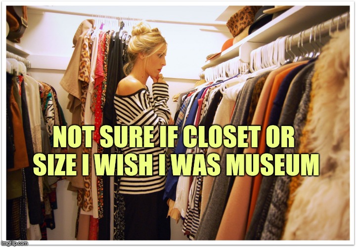 Woman looking at closet | NOT SURE IF CLOSET OR SIZE I WISH I WAS MUSEUM | image tagged in florida clothes,dieting | made w/ Imgflip meme maker