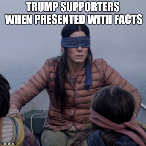 Bird Box | TRUMP SUPPORTERS WHEN PRESENTED WITH FACTS | image tagged in bird box | made w/ Imgflip meme maker
