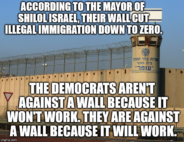 As more American #Walkaway from the Democrats, they need to import new voters. | ACCORDING TO THE MAYOR OF SHILOL ISRAEL, THEIR WALL CUT ILLEGAL IMMIGRATION DOWN TO ZERO. THE DEMOCRATS AREN'T AGAINST A WALL BECAUSE IT WON'T WORK. THEY ARE AGAINST A WALL BECAUSE IT WILL WORK. | image tagged in isreal wall | made w/ Imgflip meme maker