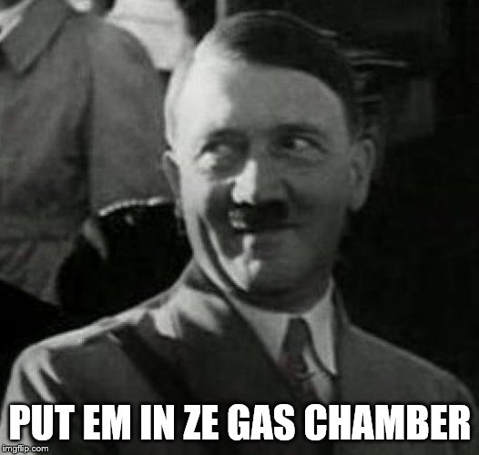 Hitler laugh  | PUT EM IN ZE GAS CHAMBER | image tagged in hitler laugh | made w/ Imgflip meme maker