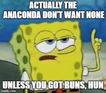 I'll Have You Know Spongebob Meme | ACTUALLY THE ANACONDA DON'T WANT NONE UNLESS YOU GOT BUNS, HUN | image tagged in memes,ill have you know spongebob | made w/ Imgflip meme maker
