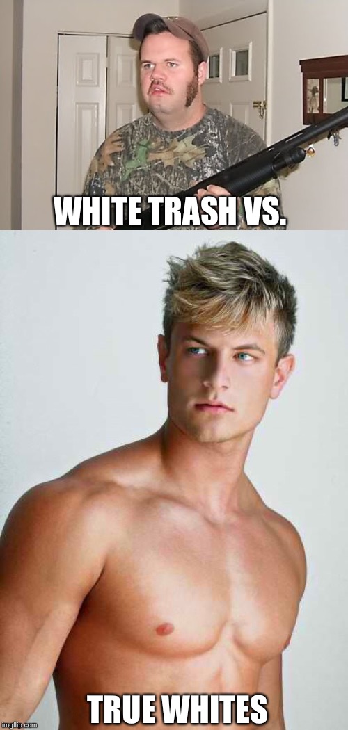 WHITE TRASH VS. TRUE WHITES | image tagged in redneck gun | made w/ Imgflip meme maker