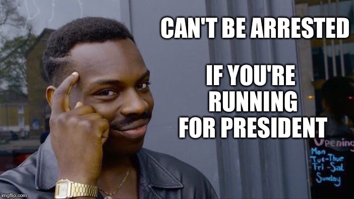 Roll Safe Think About It Meme | CAN'T BE ARRESTED IF YOU'RE RUNNING FOR PRESIDENT | image tagged in memes,roll safe think about it | made w/ Imgflip meme maker