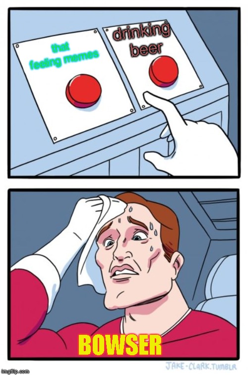 Do U Want That Feeling Memes To Be In 2019?-Memetendo Meme #10 | drinking beer; that feeling memes; BOWSER | image tagged in memes,two buttons | made w/ Imgflip meme maker