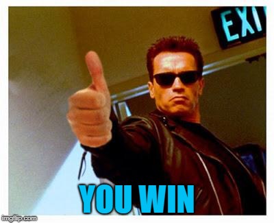 terminator thumbs up | YOU WIN | image tagged in terminator thumbs up | made w/ Imgflip meme maker