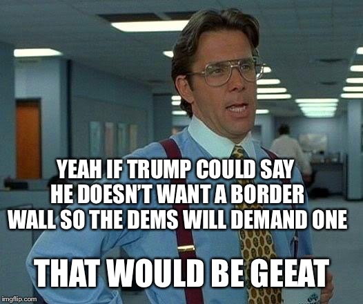 That Would Be Great Meme | YEAH IF TRUMP COULD SAY HE DOESN’T WANT A BORDER WALL SO THE DEMS WILL DEMAND ONE; THAT WOULD BE GEEAT | image tagged in memes,that would be great | made w/ Imgflip meme maker