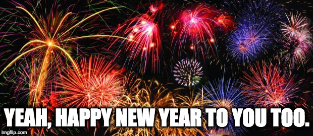 Colorful Fireworks | YEAH, HAPPY NEW YEAR TO YOU TOO. | image tagged in colorful fireworks | made w/ Imgflip meme maker