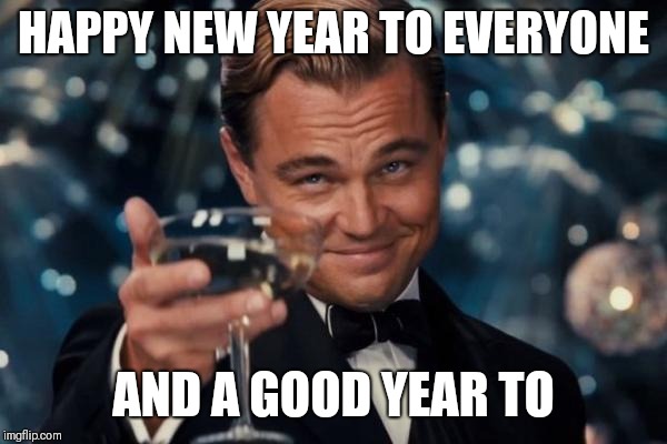 Leonardo Dicaprio Cheers | HAPPY NEW YEAR TO EVERYONE; AND A GOOD YEAR TO | image tagged in memes,leonardo dicaprio cheers | made w/ Imgflip meme maker