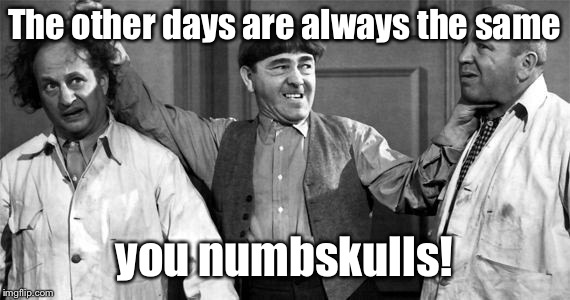 Three Stooges | The other days are always the same you numbskulls! | image tagged in three stooges | made w/ Imgflip meme maker