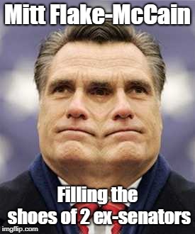 Meet Mitt Flake-McCain | Mitt Flake-McCain; Filling the shoes of 2 ex-senators | image tagged in mitt romney | made w/ Imgflip meme maker